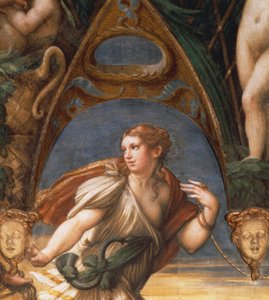 De Nimf gegrepen door de herder, door Francesco Mazzola, bekend als Parmigianino, fresco. Detail. Rocca Sanvitale, Fontanellato, Emilia Romagna.