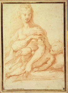 De Maagd speelt met het Kind op haar schoot door Parmigianino