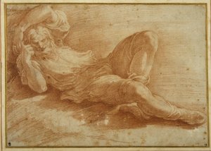 Bebaarde figuur, slapend door Parmigianino