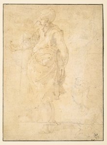 Geklede vrouwelijke figuur en een vrouwenhoofd door Parmigianino