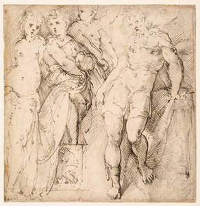 Vier figuurstudies (recto) door Parmigianino