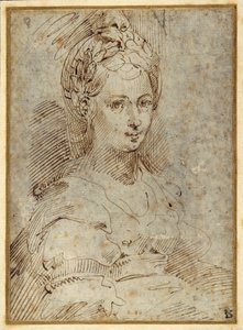 Halflang van een zittende vrouw door Parmigianino