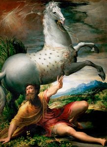 De bekering van Sint Paulus op de weg naar Damascus door Parmigianino