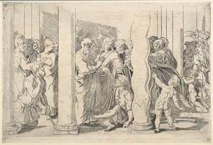 Heiligen Petrus en Johannes genezen de lamme man bij de Gouden Poort door Parmigianino