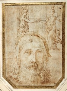 Zelfportret, opgelegd op voorlopige studies voor twee canephori van de Steccata door Parmigianino