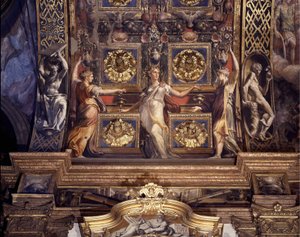 Drie van de vijf dwaze maagden. Detail van de fresco