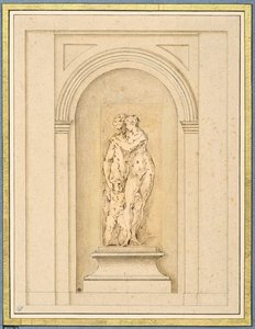 Twee figuren en een cupido omgeven door een later architecturaal kader door Parmigianino