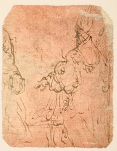 Twee knielende mannen in religieuze kleding (verso) door Parmigianino