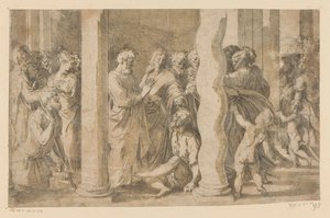 Heiligen Petrus en Johannes genezen een lamme door Parmigianino (attributed to)