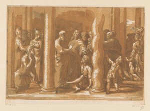 Heiligen Petrus en Johannes genezen een lamme door Parmigianino (attributed to)