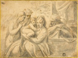 Heilige Familie met Maria Magdalena en mannelijke heilige