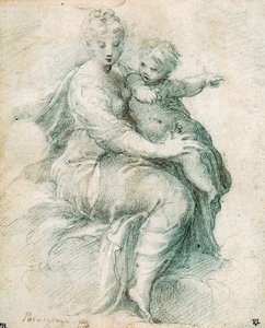 Madonna en Kind op de Wolken, c1525 door Parmigianino