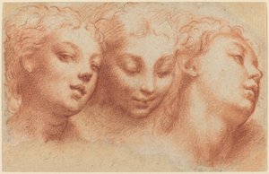 Drie vrouwelijke hoofden door Parmigianino