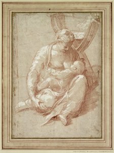Maagd zittend op de grond, het kind voedend door Parmigianino