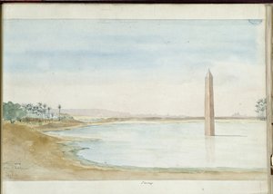 Uitzicht op de Nijl en Obelisk van Sesostris I in Heliopolis, Egypte door Pascal Xavier (after) Coste