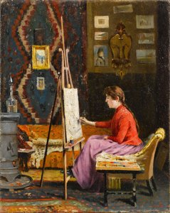 Meisje schilder en haar atelier