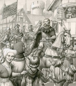 De triomfantelijke thuiskomst van Edward III (gouache op papier)