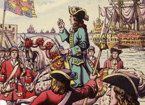 Koning Willem III landt bij Carrickfergus (gouache op papier)