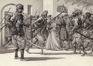 Britse soldaten worden gedwongen in het zwarte gat van Calcutta (gouache op papier)