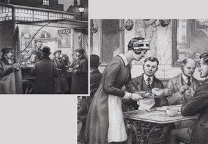 Edwardiaanse koffiebar en theeschenkerij (gouache op papier) door Pat (1907 95) Nicolle