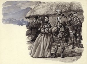 Prins Charles Stuart, de jonge pretendent, en Flora Macdonald (gouache op papier) door Pat (1907 95) Nicolle