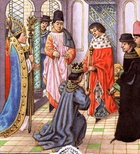 Richard II legt zijn kroon neer aan Henry Bollingbroke, de latere Henry IV