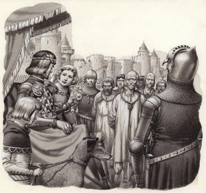Zes dappere burgers van Calais op het punt geëxecuteerd te worden (gouache op papier) door Pat (1907 95) Nicolle