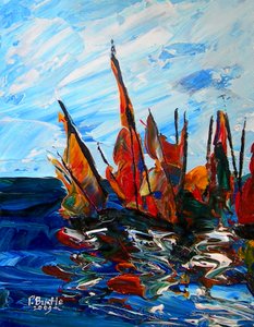 Zeilboten in de Haven van Bainet, 2009 door Patricia Brintle
