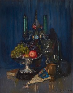 Een Stilleven van Fruit en Objecten op een Tafel