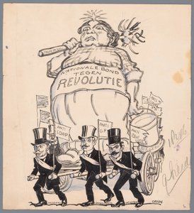 Praalwagen van de Nationale Bond tegen Revolutie door Patricq Kroon (signed by artist)