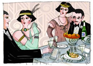 Illustratie van een wereldlijk diner in 