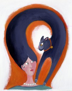 Kapsel van een vrouw dat verandert in een kat - illustratie door Patrizia La Porta