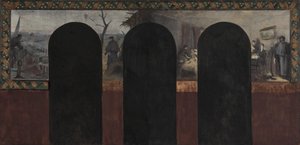 Schets voor het kantoor van de prefect in het stadhuis van Parijs: De aankomst van een postduif - Zorg voor de gewonden door Paul Emile Mangeant