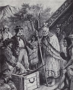 Britse handel met de Maori-bevolking van Nieuw-Zeeland door Paul (after) Hardy