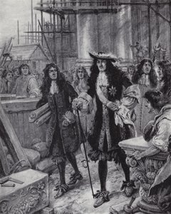 Koning Karel II houdt toezicht op de herbouw van de St. Paul