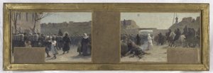 Schets voor het kantoor van de prefect in het Hôtel de Ville: Troepen vertrekken tijdens het beleg van Parijs in 1870 door Paul Albert Baudouin