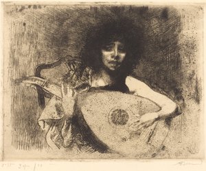 De luitspeler La joueuse de luth, 1922 door Paul Albert Besnard