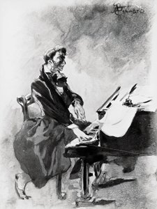 De componist en pianist Frederic Chopin die piano speelt door Paul Albert Besnard