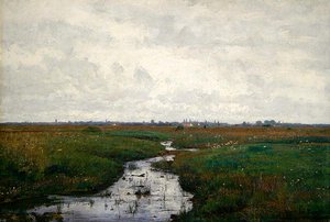 Een beek op de heide bij Dachau door Paul Baum
