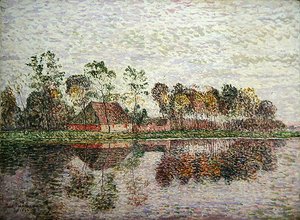 Een Zuid-Duitse boerderij met veel bomen en een rivier door Paul Baum