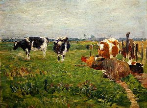 Een zomers laaglandlandschap met koeien