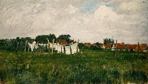 Mecklenburg, Landschap met het Stadje Schwann aan de Warrow door Paul Baum