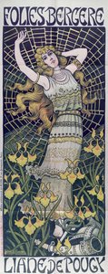 Poster die Liane de Pougy adverteert bij de Folies-Bergère, Parijs, eind 19e eeuw