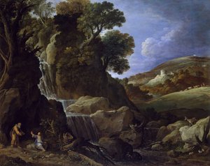 Christus verzocht in de wildernis door Paul Brill