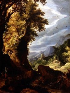 Een bergachtig bebost landschap