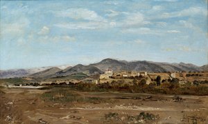 Dorp Lauris, in Vaucluse aan de oevers van de rivier Durance, 1868 door Paul Camille Guigou
