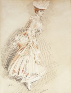 Een elegante dame, staand op volledige lengte