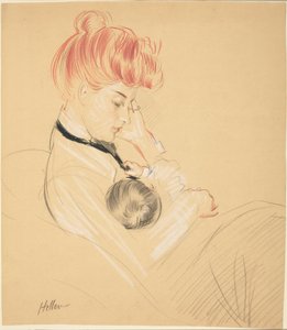 Madame Helleu wiegt Paulette in haar armen door Paul Cesar Helleu