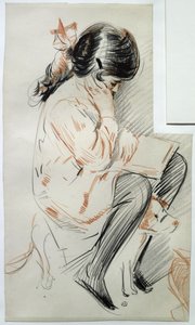 Paulette Leest Zittend op haar Speelgoedhond door Paul Cesar Helleu