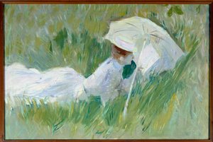 Portret van Madame Helleu, echtgenote van de schilder, in het gras door Paul Cesar Helleu